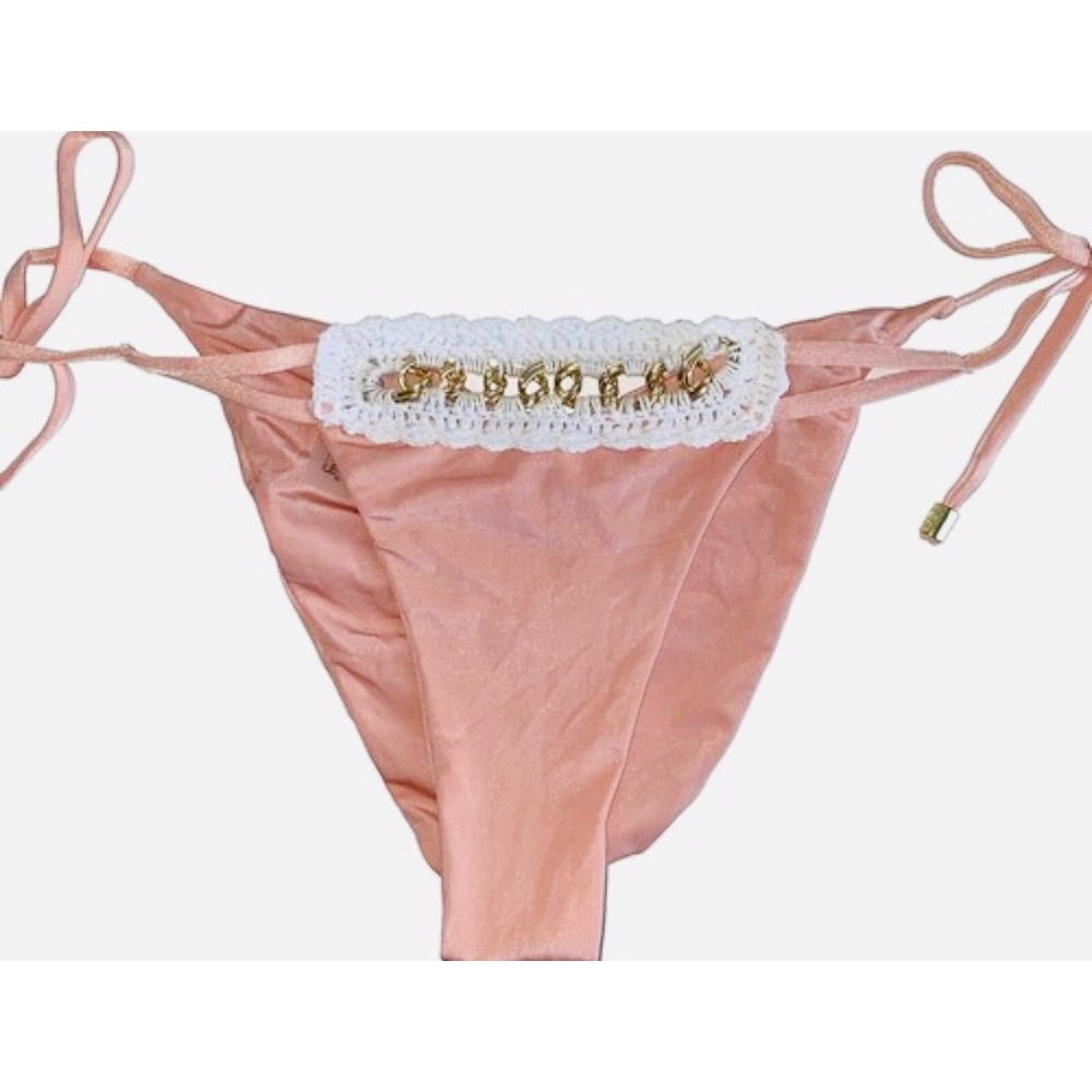 Beach Bunny Swimwear XL Bikini Bottom Peach Chain Crochet Tie Side New‎ w/tags